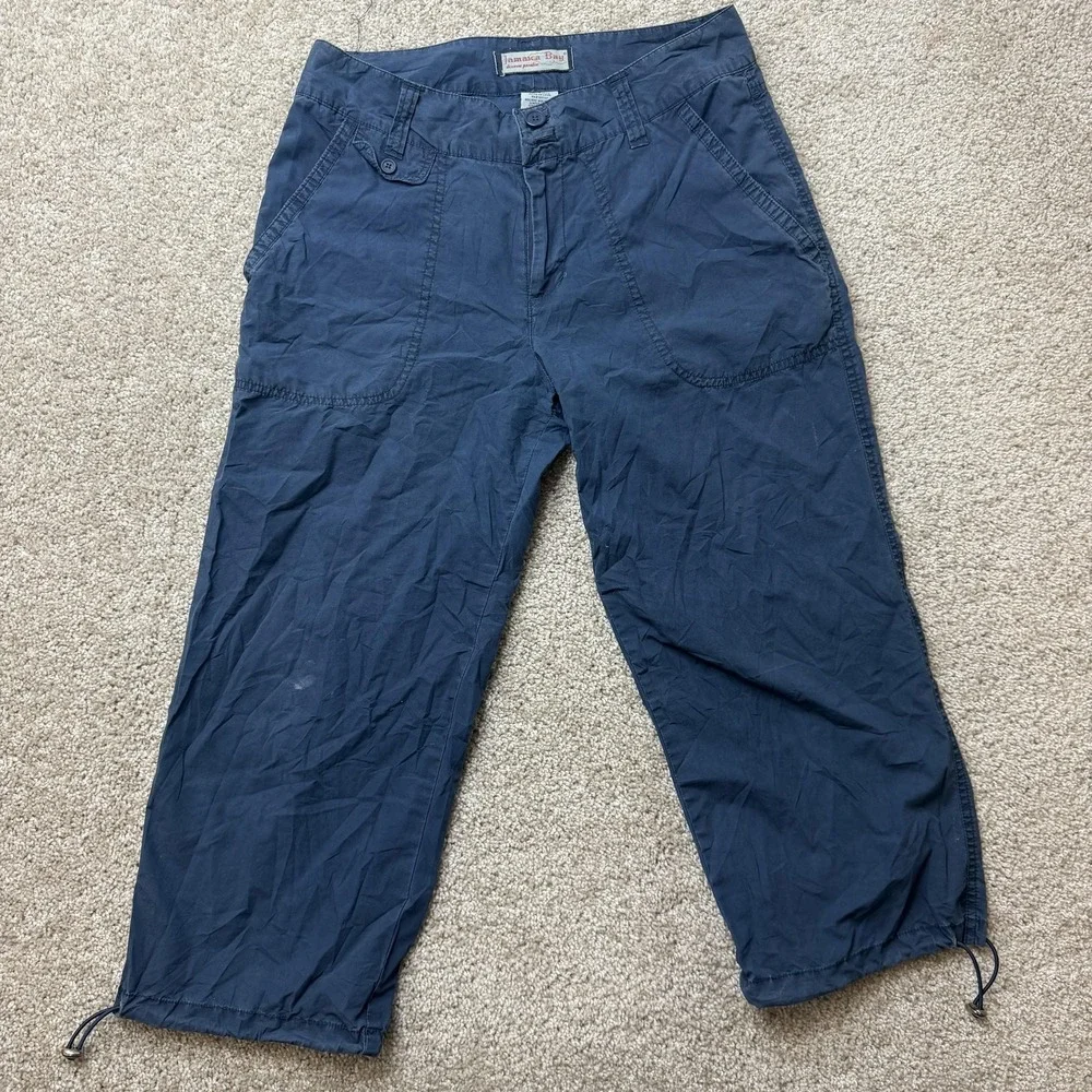 Y2K Jamaica Bay Capri Pants Womens 6 Blue Twill Relaxed Crop Pockets Lightweight